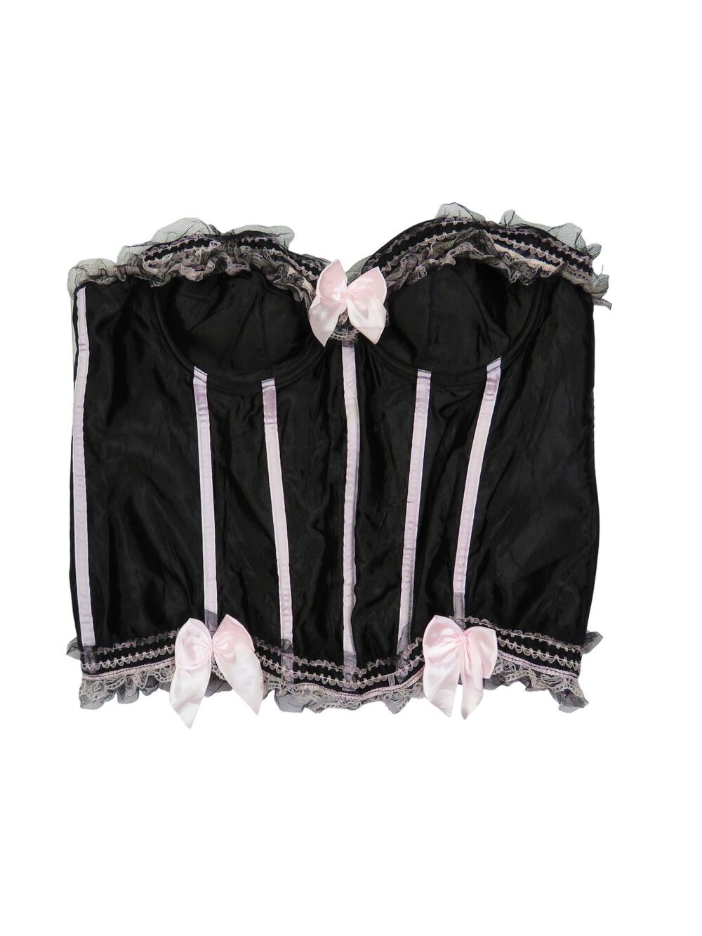 Sunnywood Coquette Black and Pink Lace Up Corset Bustier Top with Bows 6XL